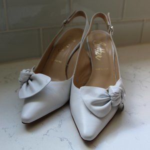 Butter slingback white bow heels